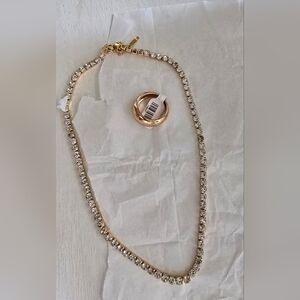 Elegant Gold Plated Tennis Choker 12 -14" And Dome Ring Set